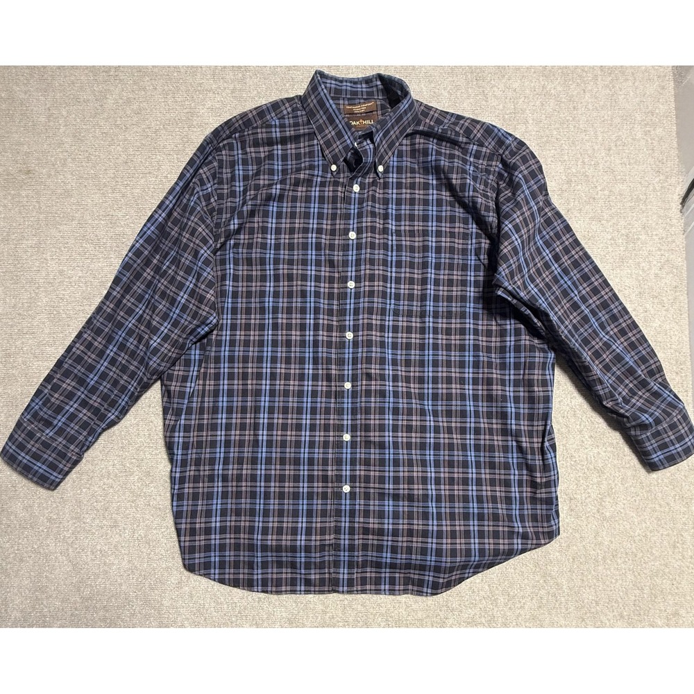 Oak Hill Shirt Mens Extra Large Blue Brown Plaid Button Down Wrinkle Free Cotton